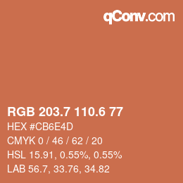 カラーコード: RGB 203.7 110.6 77 | qconv.com