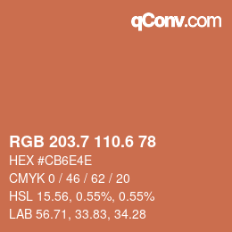 カラーコード: RGB 203.7 110.6 78 | qconv.com
