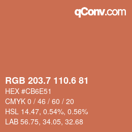 カラーコード: RGB 203.7 110.6 81 | qconv.com