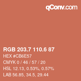 カラーコード: RGB 203.7 110.6 87 | qconv.com