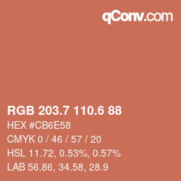 カラーコード: RGB 203.7 110.6 88 | qconv.com