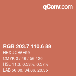 カラーコード: RGB 203.7 110.6 89 | qconv.com