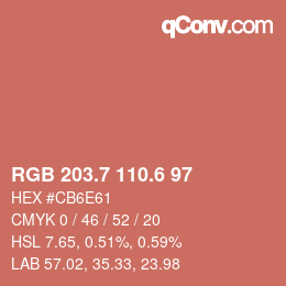 カラーコード: RGB 203.7 110.6 97 | qconv.com