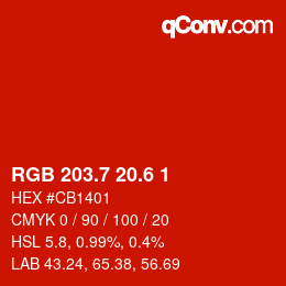 カラーコード: RGB 203.7 20.6 1 | qconv.com