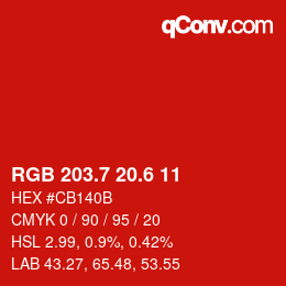 カラーコード: RGB 203.7 20.6 11 | qconv.com