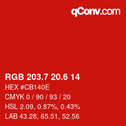 カラーコード: RGB 203.7 20.6 14 | qconv.com