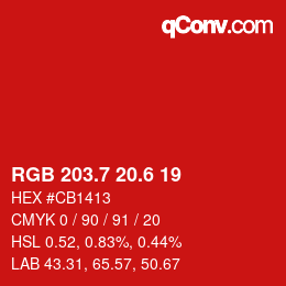 カラーコード: RGB 203.7 20.6 19 | qconv.com