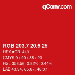 カラーコード: RGB 203.7 20.6 25 | qconv.com