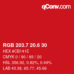 カラーコード: RGB 203.7 20.6 30 | qconv.com