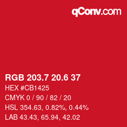 カラーコード: RGB 203.7 20.6 37 | qconv.com