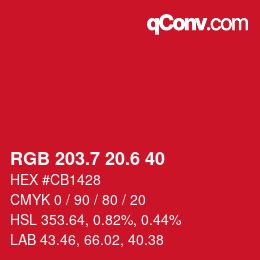 カラーコード: RGB 203.7 20.6 40 | qconv.com