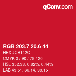 カラーコード: RGB 203.7 20.6 44 | qconv.com