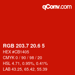 カラーコード: RGB 203.7 20.6 5 | qconv.com