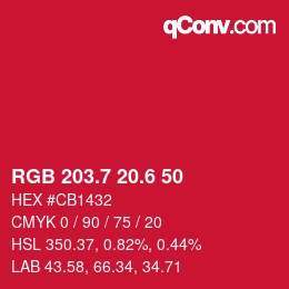 カラーコード: RGB 203.7 20.6 50 | qconv.com