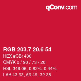 カラーコード: RGB 203.7 20.6 54 | qconv.com