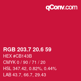 カラーコード: RGB 203.7 20.6 59 | qconv.com