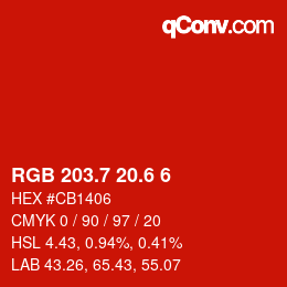 カラーコード: RGB 203.7 20.6 6 | qconv.com