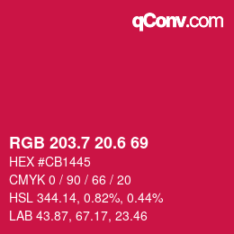 カラーコード: RGB 203.7 20.6 69 | qconv.com