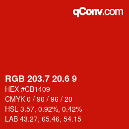カラーコード: RGB 203.7 20.6 9 | qconv.com