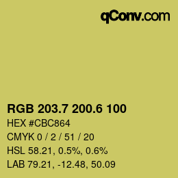 カラーコード: RGB 203.7 200.6 100 | qconv.com