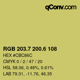 カラーコード: RGB 203.7 200.6 108 | qconv.com