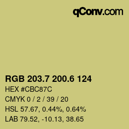 カラーコード: RGB 203.7 200.6 124 | qconv.com