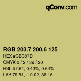 カラーコード: RGB 203.7 200.6 125 | qconv.com