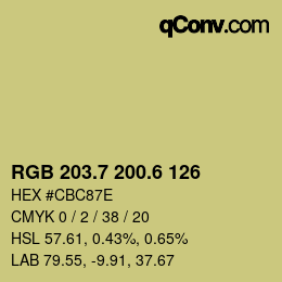 カラーコード: RGB 203.7 200.6 126 | qconv.com