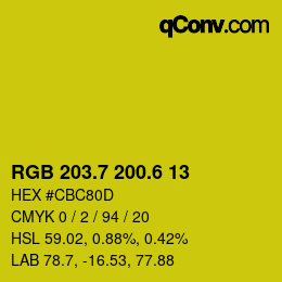 カラーコード: RGB 203.7 200.6 13 | qconv.com