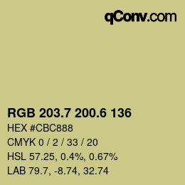 カラーコード: RGB 203.7 200.6 136 | qconv.com