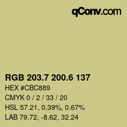 カラーコード: RGB 203.7 200.6 137 | qconv.com