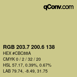 カラーコード: RGB 203.7 200.6 138 | qconv.com