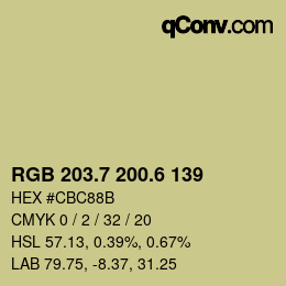カラーコード: RGB 203.7 200.6 139 | qconv.com