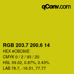 カラーコード: RGB 203.7 200.6 14 | qconv.com
