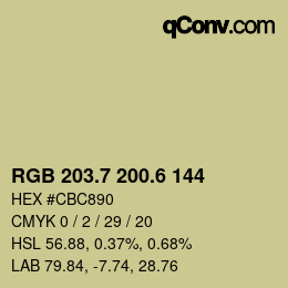 カラーコード: RGB 203.7 200.6 144 | qconv.com