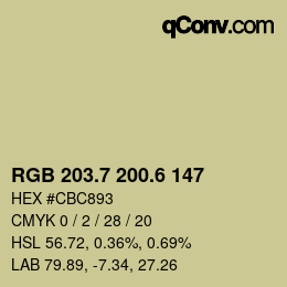 カラーコード: RGB 203.7 200.6 147 | qconv.com