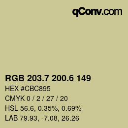 カラーコード: RGB 203.7 200.6 149 | qconv.com