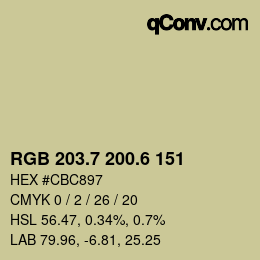 カラーコード: RGB 203.7 200.6 151 | qconv.com