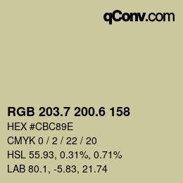 カラーコード: RGB 203.7 200.6 158 | qconv.com