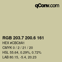 カラーコード: RGB 203.7 200.6 161 | qconv.com