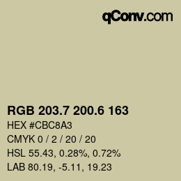 カラーコード: RGB 203.7 200.6 163 | qconv.com