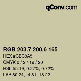 カラーコード: RGB 203.7 200.6 165 | qconv.com