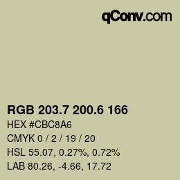 カラーコード: RGB 203.7 200.6 166 | qconv.com