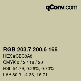 カラーコード: RGB 203.7 200.6 168 | qconv.com