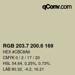 カラーコード: RGB 203.7 200.6 169 | qconv.com
