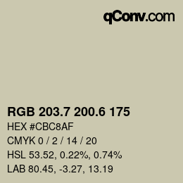 カラーコード: RGB 203.7 200.6 175 | qconv.com
