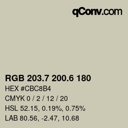 カラーコード: RGB 203.7 200.6 180 | qconv.com