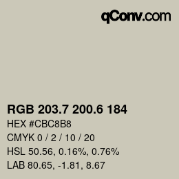 カラーコード: RGB 203.7 200.6 184 | qconv.com