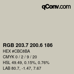 カラーコード: RGB 203.7 200.6 186 | qconv.com