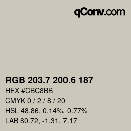 カラーコード: RGB 203.7 200.6 187 | qconv.com